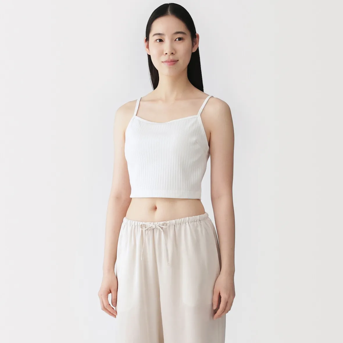 Clearance Muji Top corto de sujetador de algodón acanalado para mujer