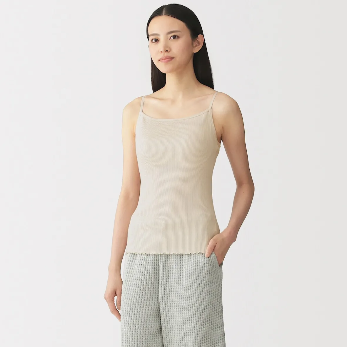 Hot Muji Top sujetador liso acanalado en mezcla de lyocell para mujer