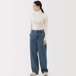 Online Muji Vaquero de pierna ancha y mezcla de kapok para mujer