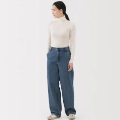 Online Muji Vaquero de pierna ancha y mezcla de kapok para mujer