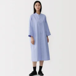 Hot Muji Vestido camisero con cuello mao de popelín de algodón orgánico para mujer