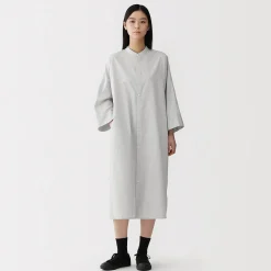 Hot Muji Vestido camisero con cuello mao de popelín de algodón orgánico para mujer