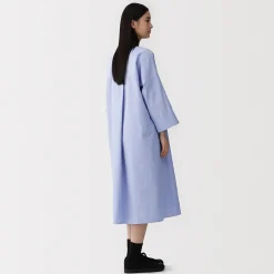 Hot Muji Vestido camisero con cuello mao de popelín de algodón orgánico para mujer