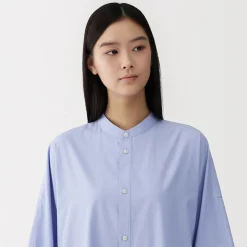 Hot Muji Vestido camisero con cuello mao de popelín de algodón orgánico para mujer