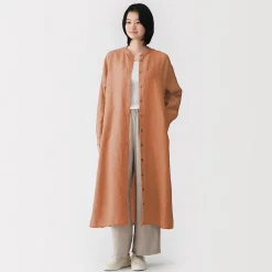 Clearance Muji Vestido camisero de cuello alto de lino lavado para mujer