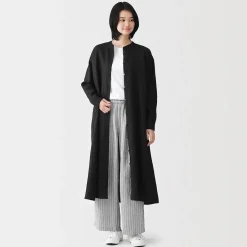 Clearance Muji Vestido camisero de cuello alto de lino lavado para mujer