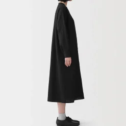 Clearance Muji Vestido camisero de cuello alto de lino lavado para mujer