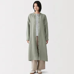 Clearance Muji Vestido camisero de cuello alto de lino lavado para mujer