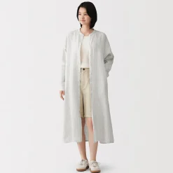 Clearance Muji Vestido camisero de cuello alto de lino lavado para mujer