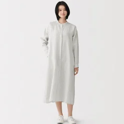 Clearance Muji Vestido camisero de cuello alto de lino lavado para mujer