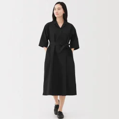 Muji Vestido camisero de manga 3/4 y algodón Quick Dry para mujer