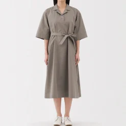 Muji Vestido camisero de manga 3/4 y algodón Quick Dry para mujer