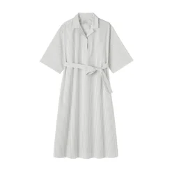 Muji Vestido camisero de manga 3/4 y algodón Quick Dry para mujer