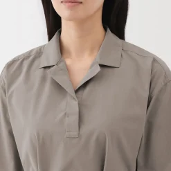 Muji Vestido camisero de manga 3/4 y algodón Quick Dry para mujer