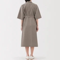 Muji Vestido camisero de manga 3/4 y algodón Quick Dry para mujer