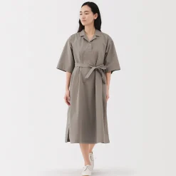 Muji Vestido camisero de manga 3/4 y algodón Quick Dry para mujer
