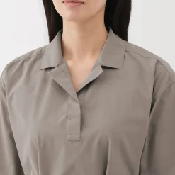 Muji Vestido camisero de manga 3/4 y algodón Quick Dry para mujer