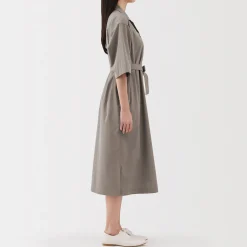 Muji Vestido camisero de manga 3/4 y algodón Quick Dry para mujer