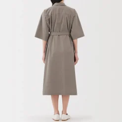 Muji Vestido camisero de manga 3/4 y algodón Quick Dry para mujer