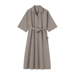 Muji Vestido camisero de manga 3/4 y algodón Quick Dry para mujer