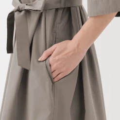 Muji Vestido camisero de manga 3/4 y algodón Quick Dry para mujer
