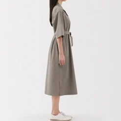 Muji Vestido camisero de manga 3/4 y algodón Quick Dry para mujer