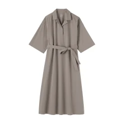 Muji Vestido camisero de manga 3/4 y algodón Quick Dry para mujer