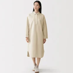 Outlet Muji Vestido camisero ligero de sagra y mezcla de kapok para mujer Blanco Natural