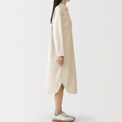 Outlet Muji Vestido camisero ligero de sagra y mezcla de kapok para mujer Blanco Natural