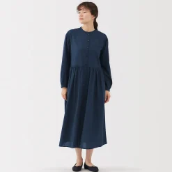Sale Muji Vestido camisero midi de gasa de algodón para mujer