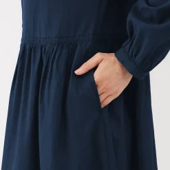 Sale Muji Vestido camisero midi de gasa de algodón para mujer