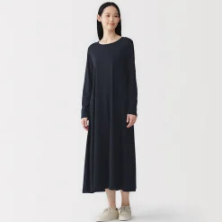 Muji Vestido de manga larga en forma de A confeccionado en lyocell para mujer