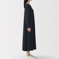 Muji Vestido de manga larga en forma de A confeccionado en lyocell para mujer