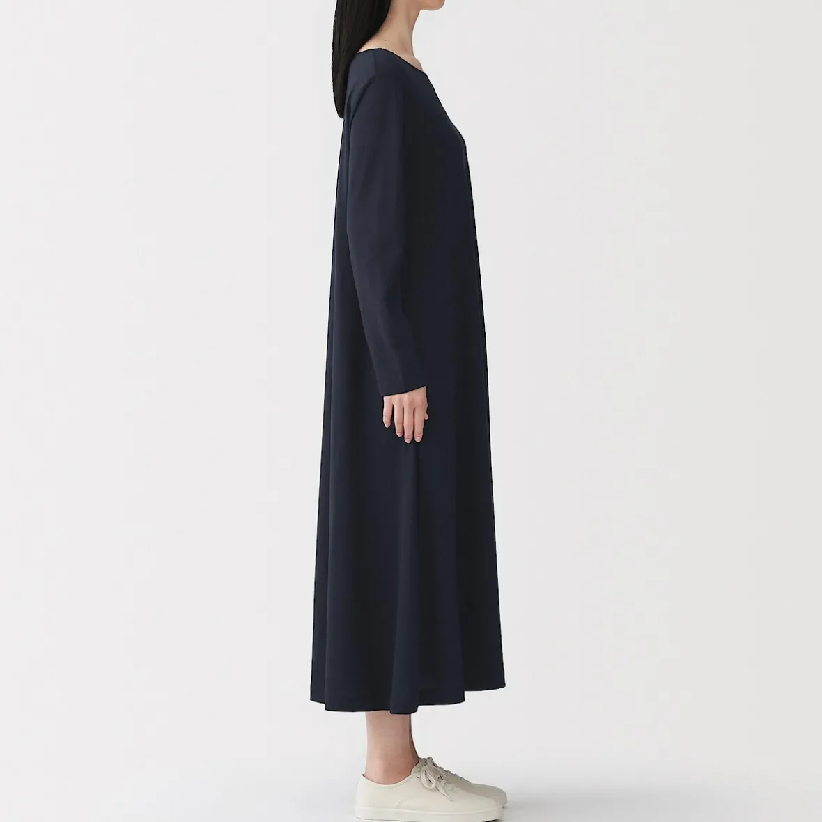 Muji Vestido de manga larga en forma de A confeccionado en lyocell para mujer