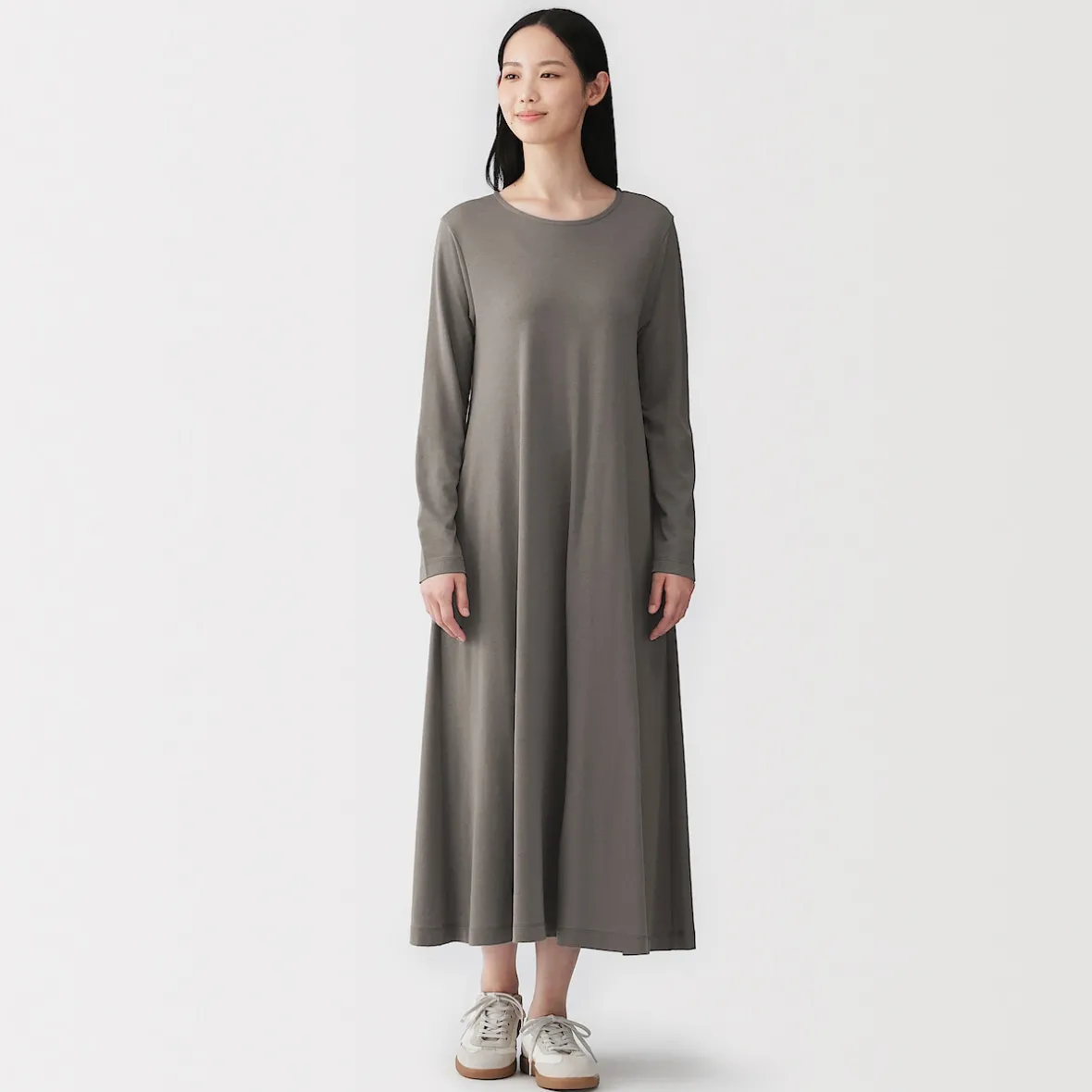 Muji Vestido de manga larga en forma de A confeccionado en lyocell para mujer