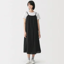 Hot Muji Vestido top de doble gasa con puntos dobby para mujer