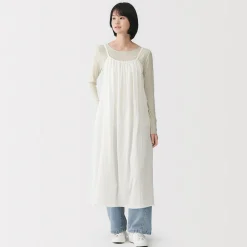 Hot Muji Vestido top de doble gasa con puntos dobby para mujer